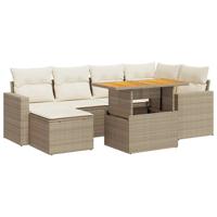 7-delige Loungeset met kussens poly rattan beige - thumbnail