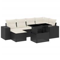 7-delige Loungeset met kussens poly rattan zwart - thumbnail