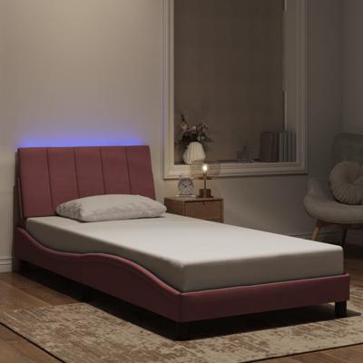 Bedframe met LED zonder matras "Hanko" fluweel roze 100x200 cm