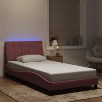 Bedframe met LED zonder matras "Hanko" fluweel roze 100x200 cm - thumbnail