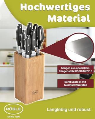 Messenblok, 5 Messen, 1 Schaar, Bamboe - Rösle | Cuisine