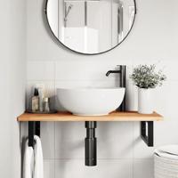 Badkamer wandschap staal en massief acaciahout - thumbnail