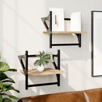 Wandschappen met stangen 2 st 30x25x30 cm sonoma eikenkleurig - thumbnail