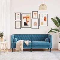 Tweezitsbank Chesterfield-stijl en bolsters fluweel blauw - thumbnail