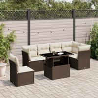 7-delige Loungeset met kussens poly rattan bruin - thumbnail
