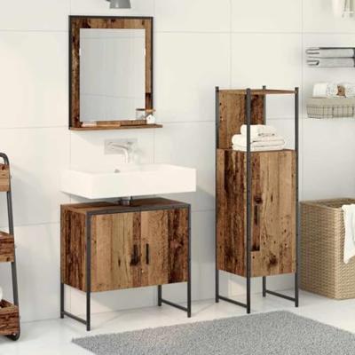 Badkamermeubelset met plank met opslag 3 pcs Bruin Bewerkt hout