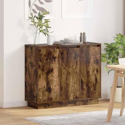 LED Sideboard Gerookt eiken 90 x 32 x 75 cm Bewerkt hout