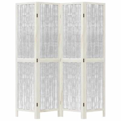 Kamerscherm met 4 panelen massief paulowniahout wit