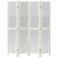 Kamerscherm met 4 panelen massief paulowniahout wit - thumbnail