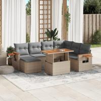 8-delige Loungeset met kussens poly rattan beige - thumbnail