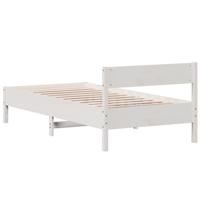 Bedframe met hoofdbord massief grenenhout wit 75x190 cm - thumbnail