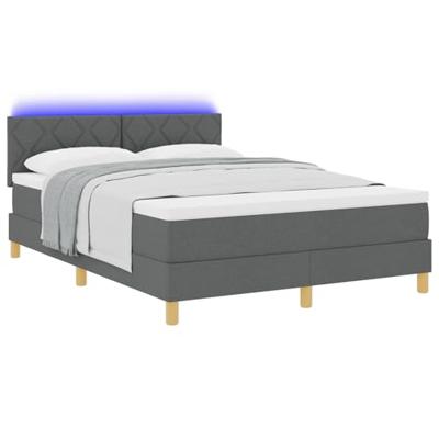 Boxspring Bed met Matras & LED Donkergrijs 140x200 cm Stof