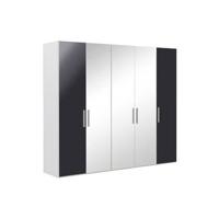 Goossens Kledingkast Easy Storage Ddk, Kledingkast 253 cm breed, 220 cm hoog, 2x draaideur en 3x spiegel draaideur midden - thumbnail