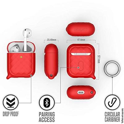 Catalyst Ring Clip Case voor AirPods 1 en 2 - Siliconen AirPods-case met textuurpatroon, hoogglanzende oppervlakteafwerking met extra grip, compatibel met draadloos opladen - Rood