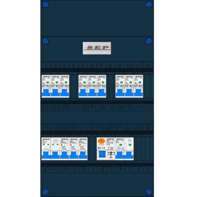 SEP 9 groepen 230V 3 ALS 30mA hoofdschakelaar 4 polig 1 krachtgroep 16A B 2 rijen 3910500970