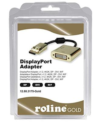 ROLINE GOLD 4K DP/DVI Adapter, Actief, v1.2, DP Male - DVI Female, Retail Blister ROLINE GOLD 4K DP/DVI Adapter, Actief, v1.2, DP Male - DVI Female, Retail Blister