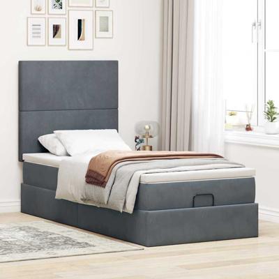 Ottoman bed met matrassen en LED's 90x190cm fluweel donkergrijs