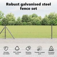 VidaXL Hek met paal grijs 0,4 x 10 m staal en pvc - thumbnail