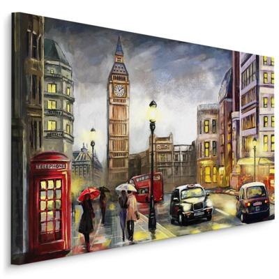 Schilderij - Regenachtige dag in Londen, Multikleur, Premium Print