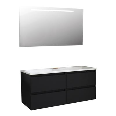 Badkamermeubel BWS Pepper Acryl Wastafel Incl Spiegel Met LED Verlichting Zonder Kraangat 120x55x46 cm Mat Zwart Badkamermeubel BWS Pepper Acryl Wastafel Incl Spiegel Met LED Verlichting Zonder Kraangat 120x55x46 cm Mat Zwart