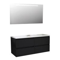 Badkamermeubel BWS Pepper Acryl Wastafel Incl Spiegel Met LED Verlichting Zonder Kraangat 120x55x46 cm Mat Zwart - thumbnail