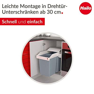 Vuilnisemmer Hailo Multi-Box duo L Wit Grijs Crème Staal Plastic 2 lades 14 L Integreerbaar (2 Stuks) - thumbnail