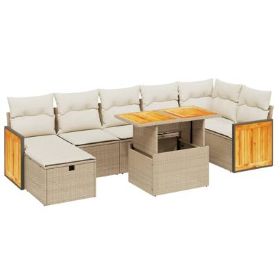 5-delige Loungeset met kussens poly rattan beige