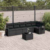 7-delige Loungeset met kussens poly rattan zwart - thumbnail