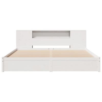 Bed met boekenkast zonder matras grenenhout wit 200x200 cm