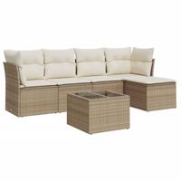 6-delige Loungeset met kussens poly rattan beige - thumbnail