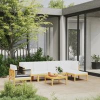 7-delige Loungeset met kussens massief acaciahout crèmekleurig - thumbnail