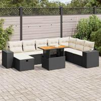 9-delige Loungeset met kussens poly rattan acacia zwart - thumbnail