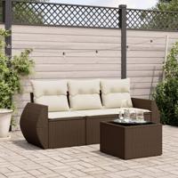 4-delige Loungeset met kussens poly rattan bruin - thumbnail