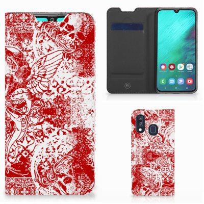 Mobiel BookCase Samsung Galaxy A40 Angel Skull Rood Mobiel BookCase Samsung Galaxy A40 Angel Skull Rood