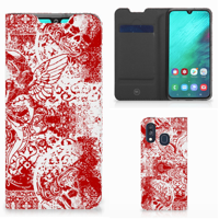 Mobiel BookCase Samsung Galaxy A40 Angel Skull Rood - thumbnail