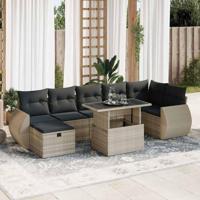 8-delige Loungeset met kussens poly rattan lichtgrijs - thumbnail
