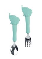 Saro bestekset Little Elephants siliconen/RVS mintgroen 2-delig - thumbnail