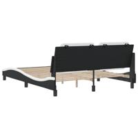 Bedframe met hoofdbord kunstleer zwart en wit 160x200 cm - thumbnail
