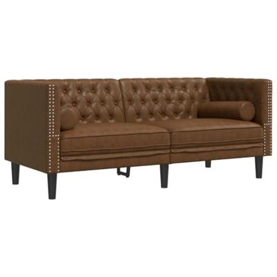3-delige Loungeset Chesterfield met bolsters kunstsuède bruin - thumbnail
