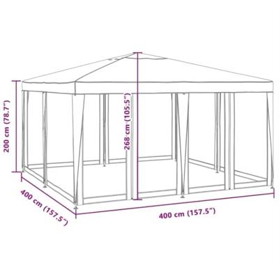 Partytent met 8 mesh zijwanden 4x4 m HDPE groen - thumbnail