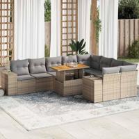 10-delige Loungeset met kussens poly rattan acacia beige - thumbnail