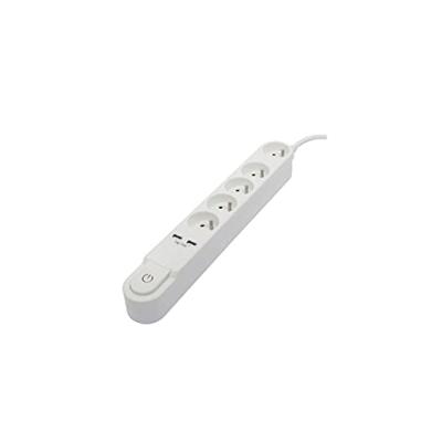 CHACON Stekkerdoos 5 uitgangen 16 A met schakelaar, 2 USB-poorten en kabel 3 m HO5VV-F 3x1,5 mm² zwart