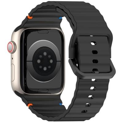 By Qubix - Wave sportband - Zwart - Compatible met Apple Watch 44mm / 45mm / 46mm / 49mm - Compatible Apple watch bandjes