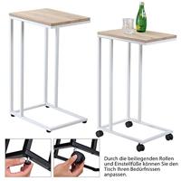Bijzettafel met wieltjes - 40x30x65 cm - wit frame hout - bank, sofa, bed - thumbnail
