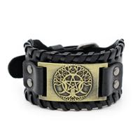 Verstelbare Viking Armband Noorse Levensboom en Pentagram Kunstleer - thumbnail