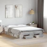Bedframe met lades bewerkt hout betongrijs 150x200 cm - thumbnail