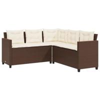 Tuinbank met tafel en kussens L-vormig poly rattan bruin - thumbnail
