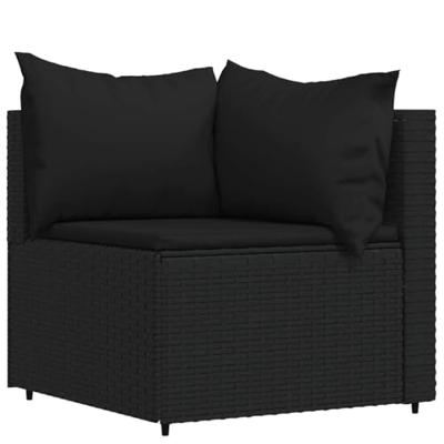 3-delige Loungeset met kussens poly rattan zwart - thumbnail