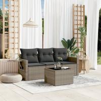 4-delige Loungeset met kussens poly rattan grijs - thumbnail