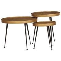 Salontafel 3 stuks Goudkleurig bewerkt hout - thumbnail